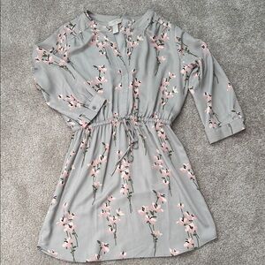 LOFT Gray Dress with Pink Floral Design
